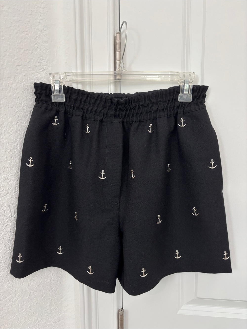 Acne Studios Black Anchor-Embroidered Elastic-Waist Bermudas